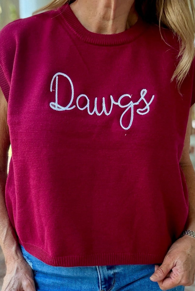 Dawgs Embroidered Sweater Vest - Cabernet w/White - gameday - Jimberly's Boutique - Olive Branch - Mississippi