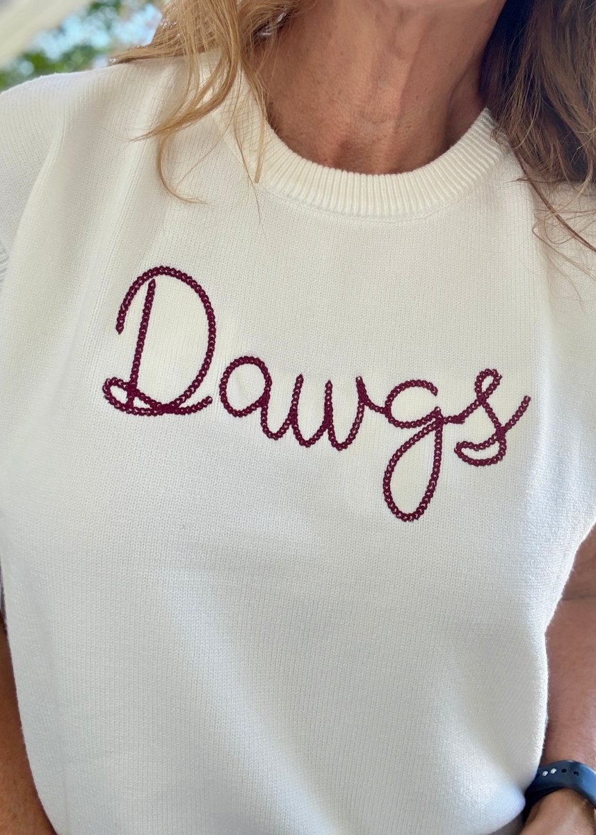 Dawgs Embroidered Sweater Vest - Ivory w/Maroon - gameday - Jimberly's Boutique - Olive Branch - Mississippi
