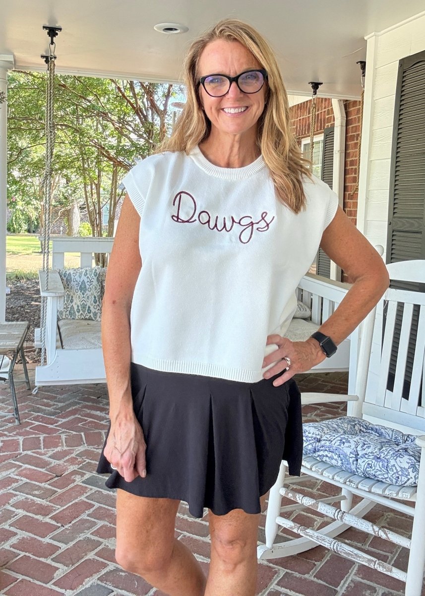 Dawgs Embroidered Sweater Vest - Ivory w/Maroon - gameday - Jimberly's Boutique - Olive Branch - Mississippi