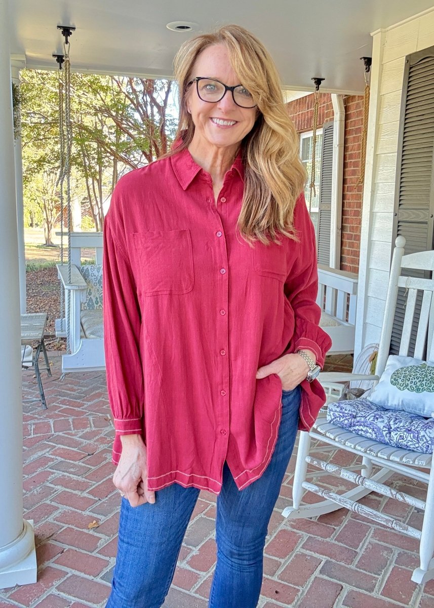 Easy Days Button Down - Cranberry | Umgee - Umgee Top - Jimberly's Boutique - Olive Branch - Mississippi