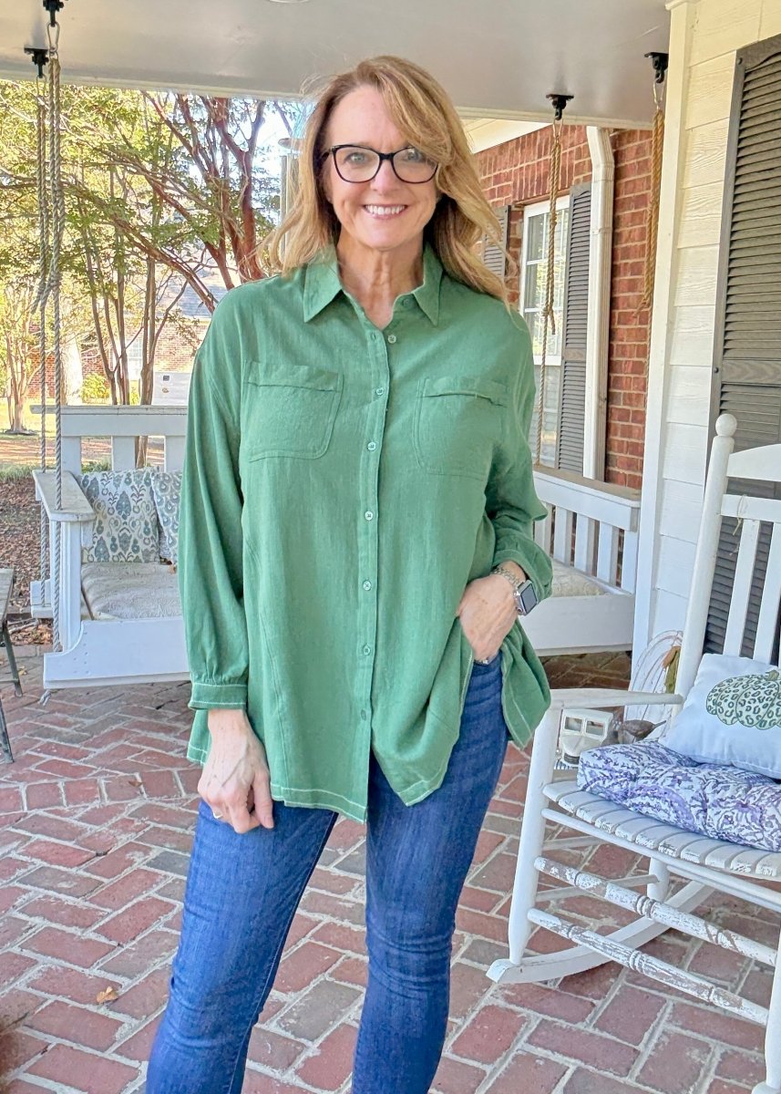 Easy Days Button Down - Green | Umgee - Umgee Top - Jimberly's Boutique - Olive Branch - Mississippi