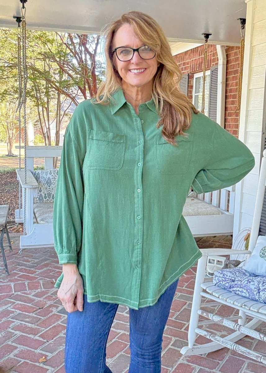 Easy Days Button Down - Green | Umgee - Umgee Top - Jimberly's Boutique - Olive Branch - Mississippi