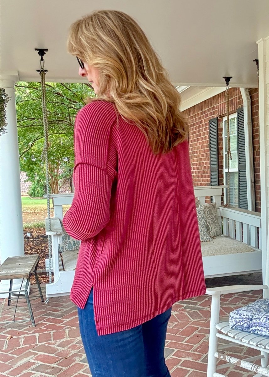 Easy Edge Top - Burgundy - Casual Top - Jimberly's Boutique - Olive Branch - Mississippi