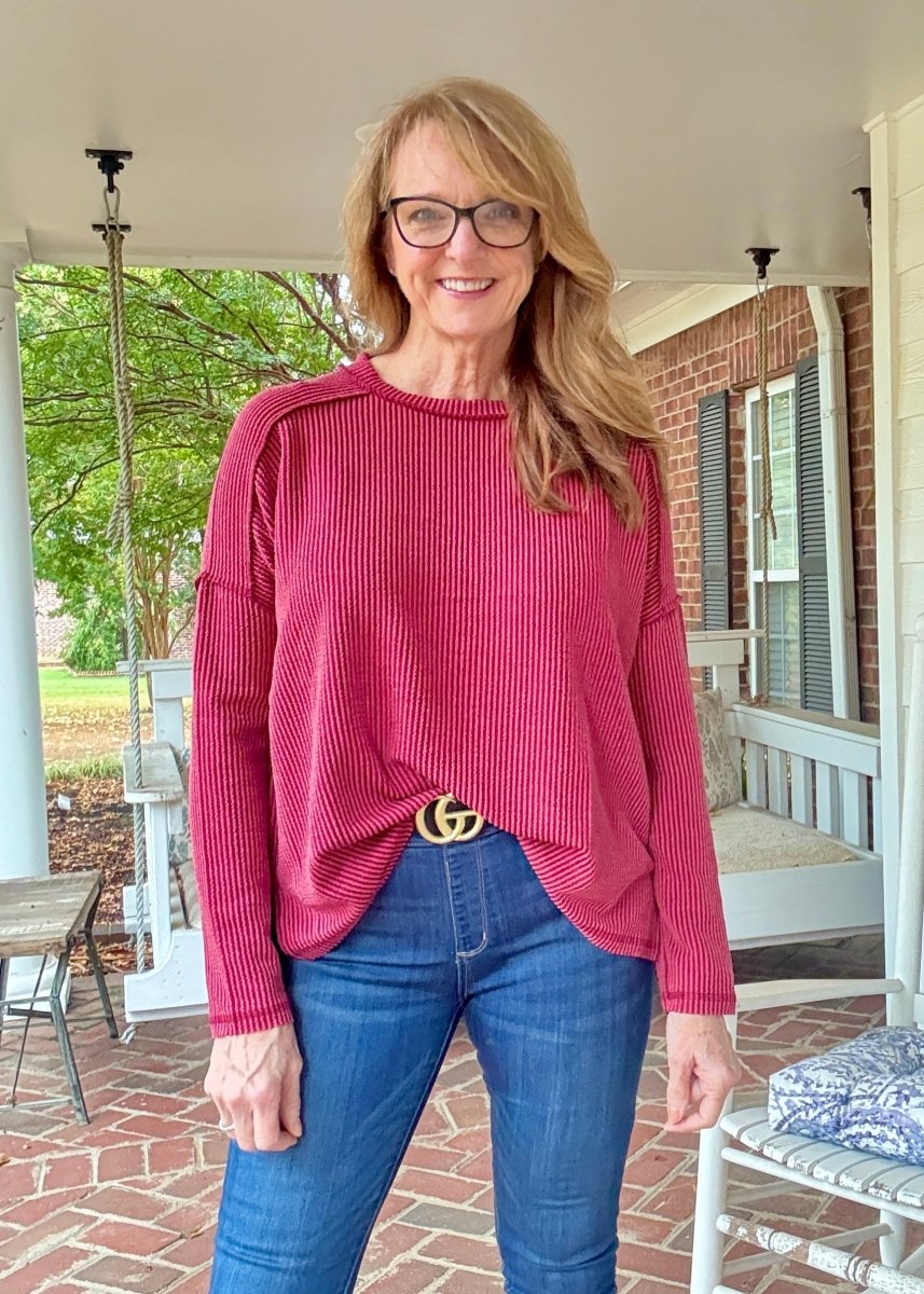 Easy Edge Top - Burgundy - Casual Top - Jimberly's Boutique - Olive Branch - Mississippi