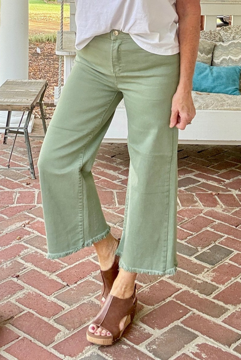 Elbert Wide Leg Crop Jeans - Olive | Risen - risen jeans - Jimberly's Boutique - Olive Branch - Mississippi