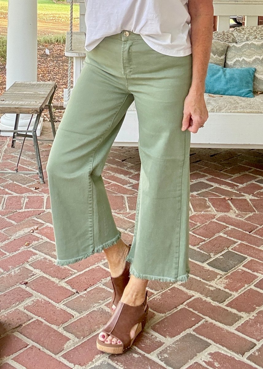 Elbert Wide Leg Crop Jeans - Olive | Risen - risen jeans - Jimberly's Boutique - Olive Branch - Mississippi
