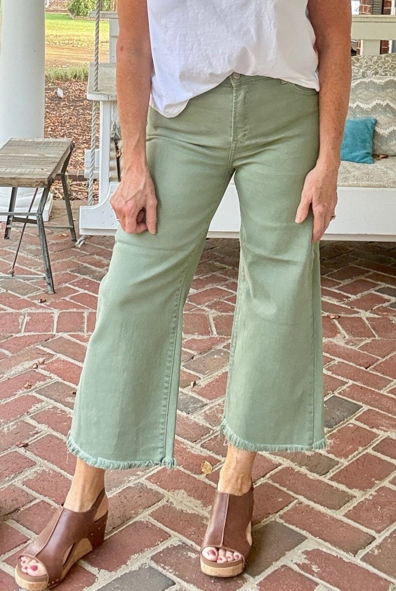 Elbert Wide Leg Crop Jeans - Olive | Risen - risen jeans - Jimberly's Boutique - Olive Branch - Mississippi