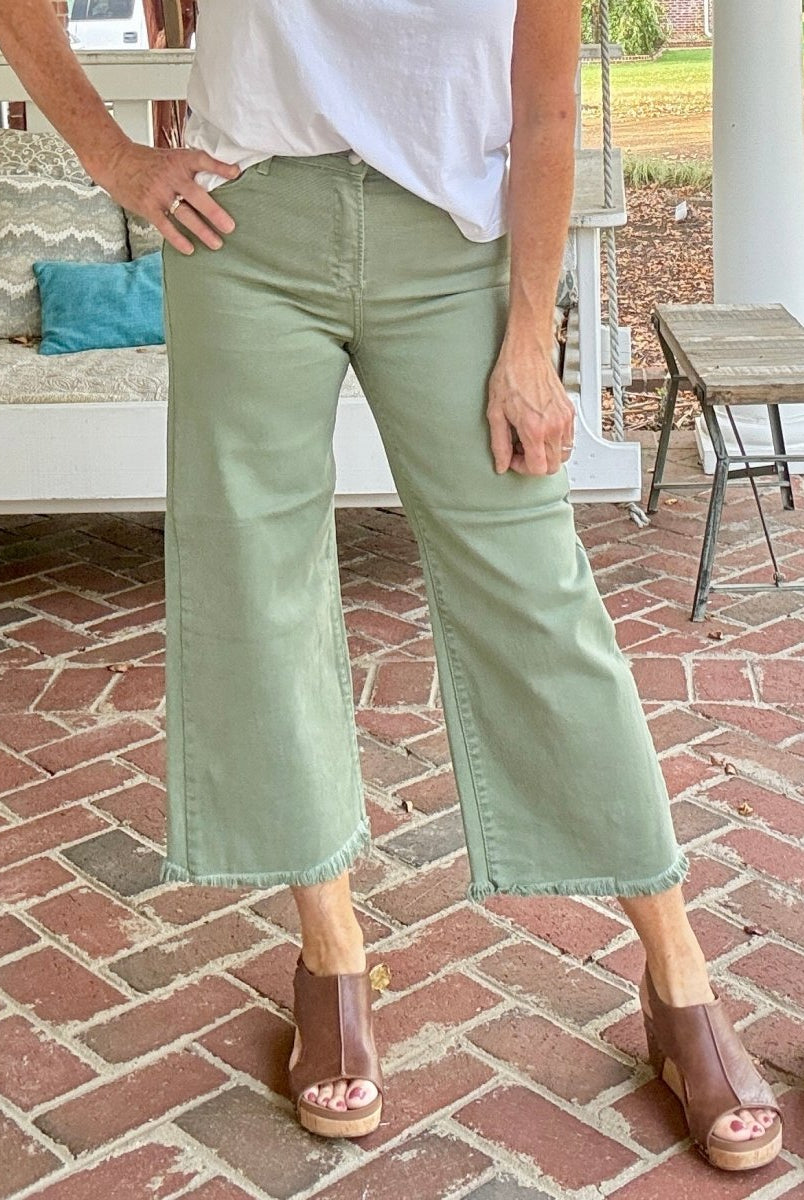 Elbert Wide Leg Crop Jeans - Olive | Risen - risen jeans - Jimberly's Boutique - Olive Branch - Mississippi