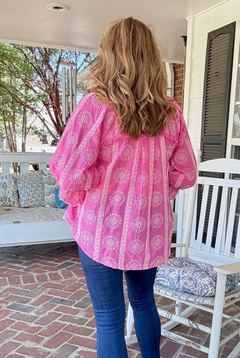 Embroidered 3/4 Sleeve Top - Pink - Umgee Top - Jimberly's Boutique - Olive Branch - Mississippi