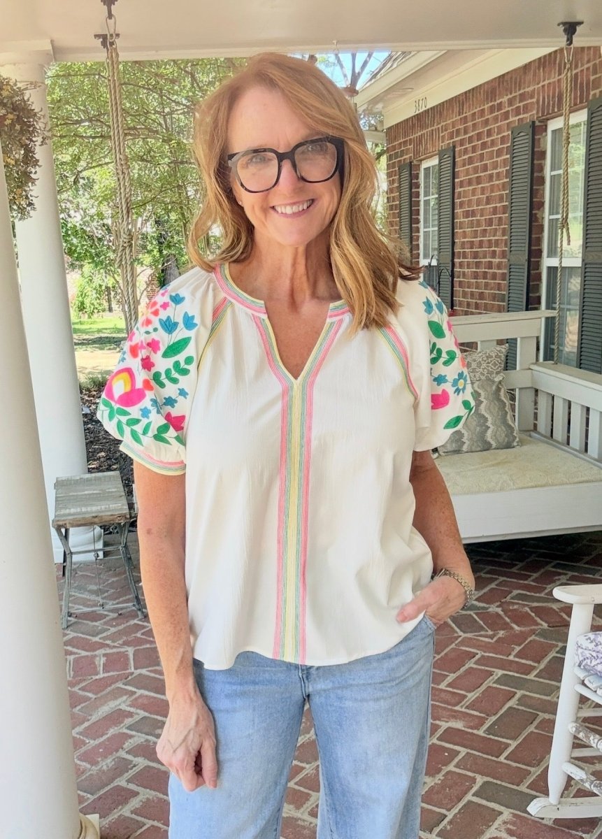 Embroidered Jodifl Top - Off White - Jodifl Top - Jimberly's Boutique - Olive Branch - Mississippi
