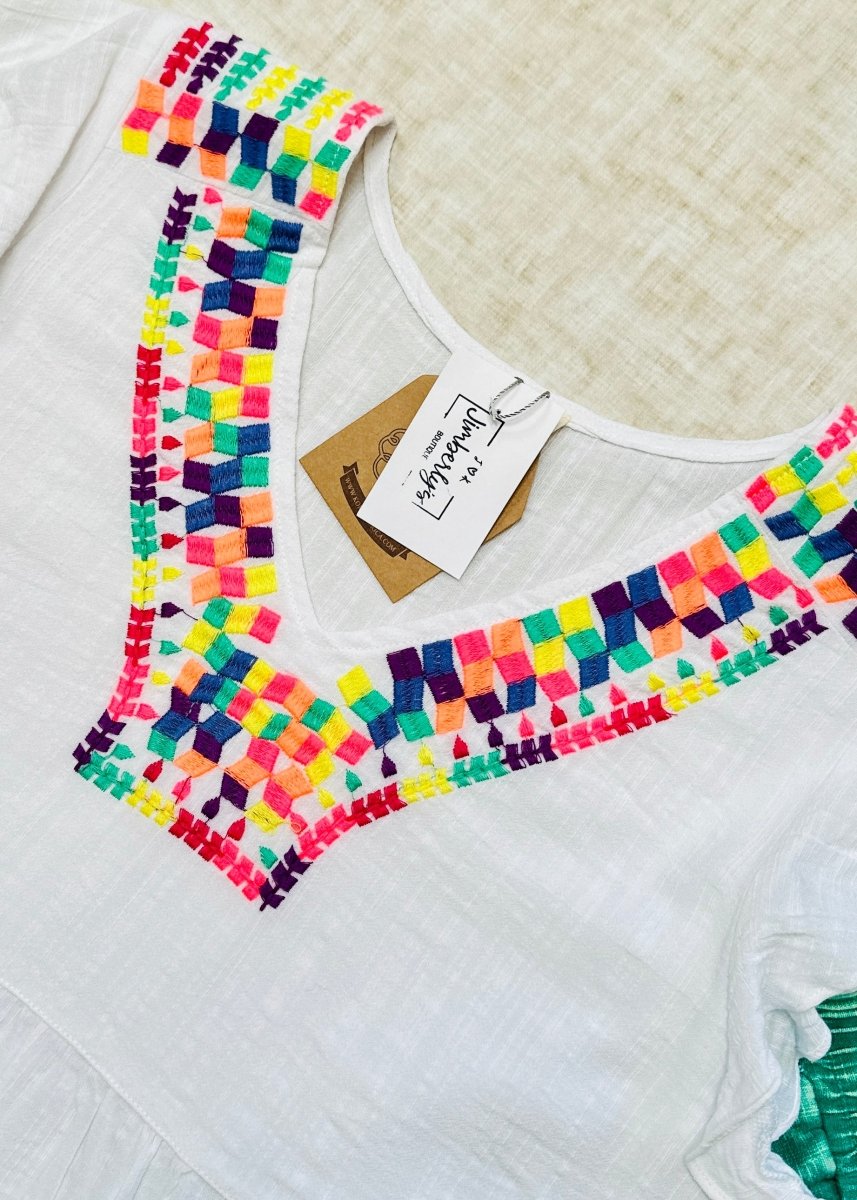 Embroidered V Neck Top - White - Casual Top - Jimberly's Boutique - Olive Branch - Mississippi