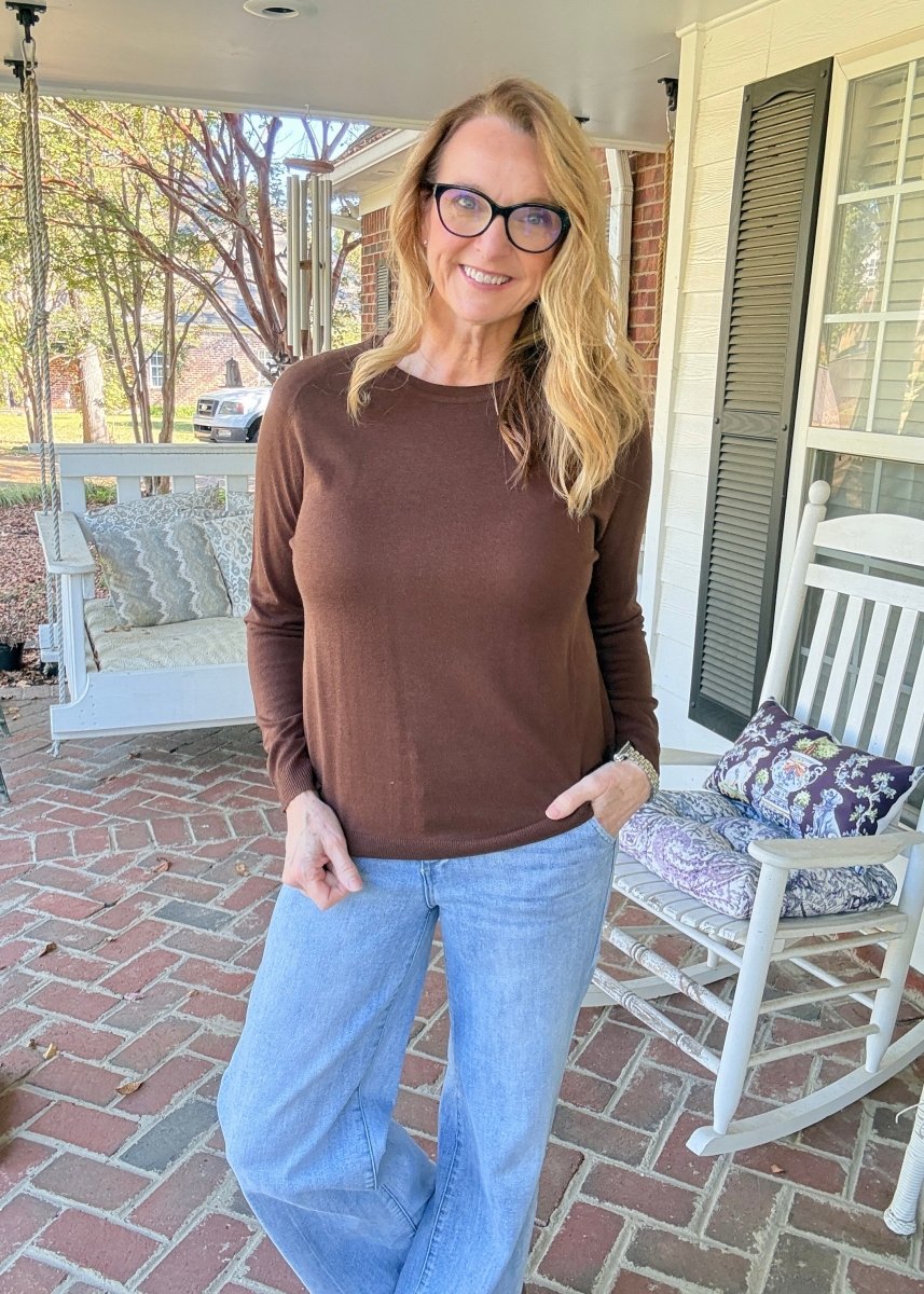 Everyday Classic Crew Neck Sweater - Brown - Jimberly's Boutique-Olive Branch-Mississippi