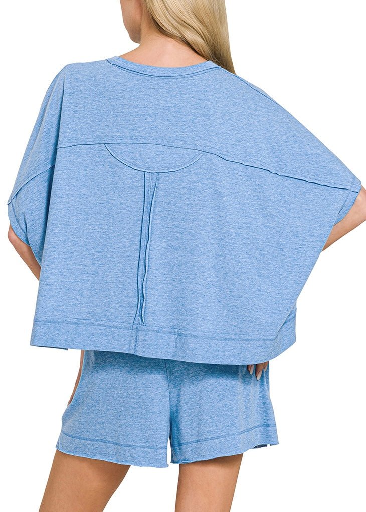 Exposed Seam Boxy Shorts Set - Heather Ocean Blue - short set - Jimberly's Boutique - Olive Branch - Mississippi