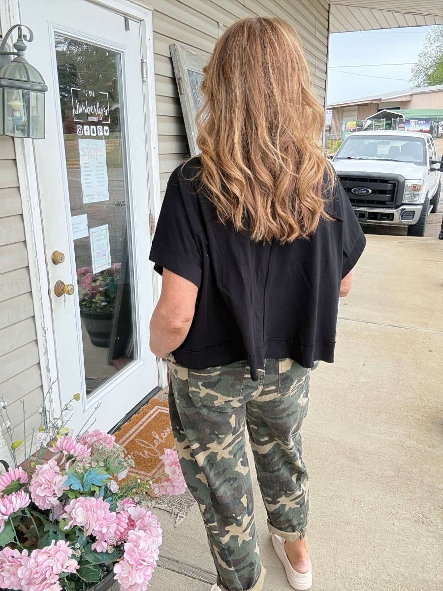 Exposed Seam Boxy Top - Black - Casual Top - Jimberly's Boutique - Olive Branch - Mississippi