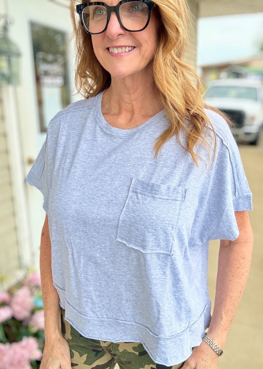 Exposed Seam Boxy Top - Heather Grey - Casual Top - Jimberly's Boutique - Olive Branch - Mississippi