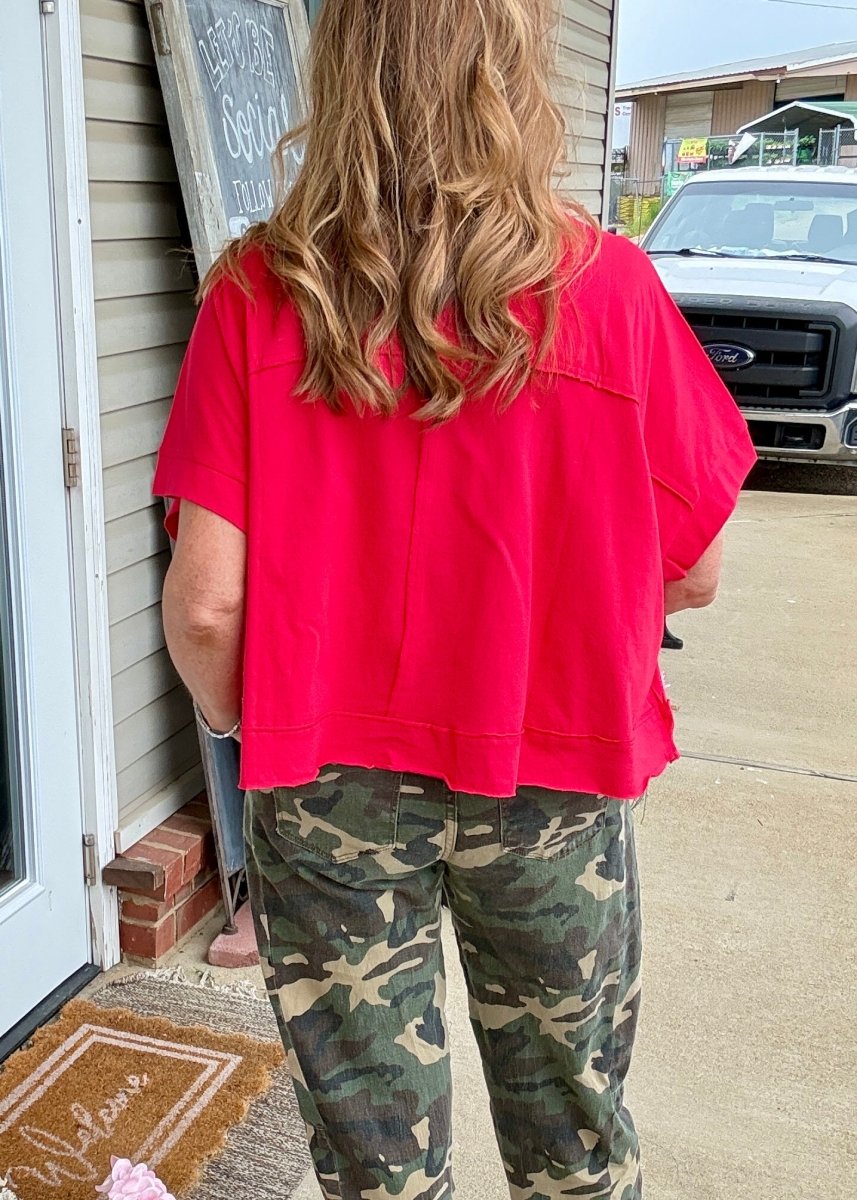 Exposed Seam Boxy Top - Red - Casual Top - Jimberly's Boutique - Olive Branch - Mississippi