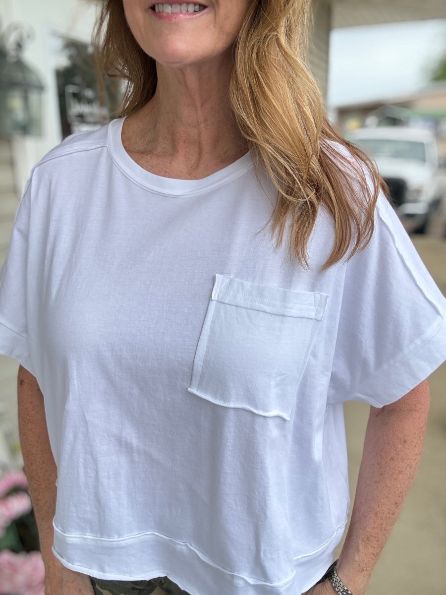 Exposed Seam Boxy Top - White - Casual Top - Jimberly's Boutique - Olive Branch - Mississippi
