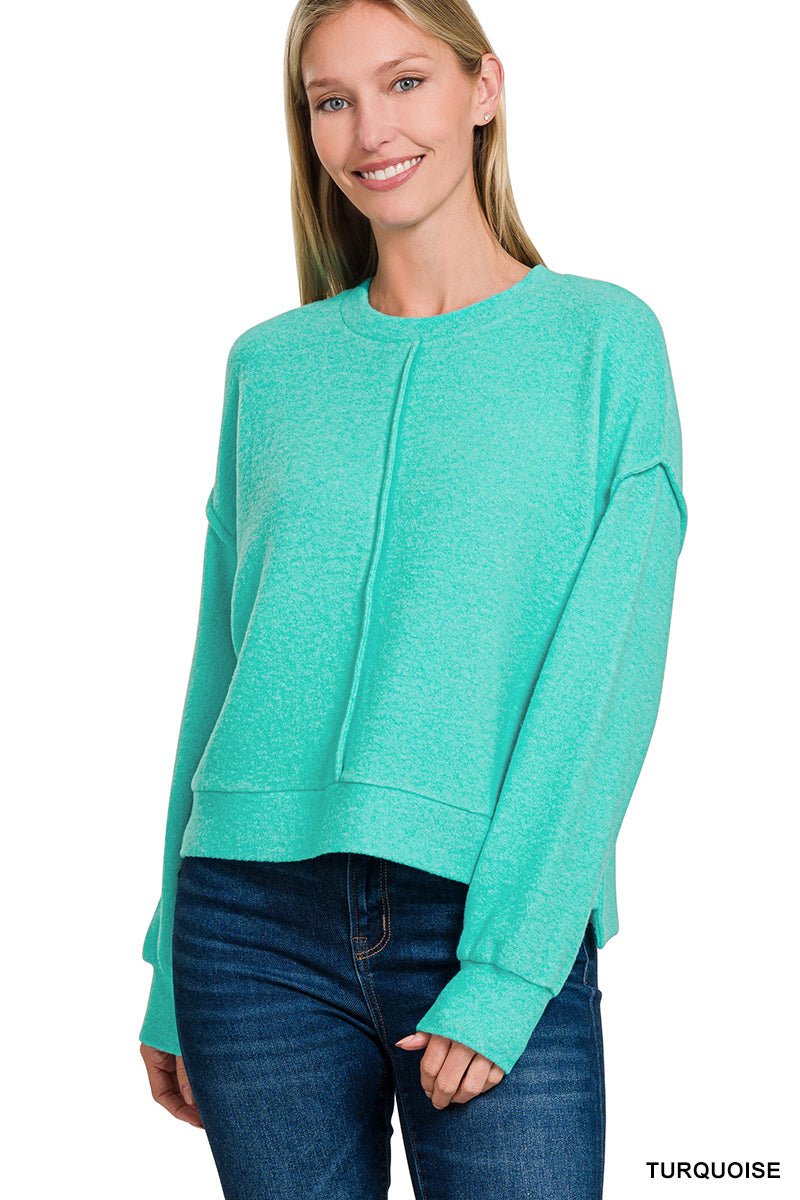 Exposed Seams Melange Sweater - Turquoise - sweater - Jimberly's Boutique - Olive Branch - Mississippi