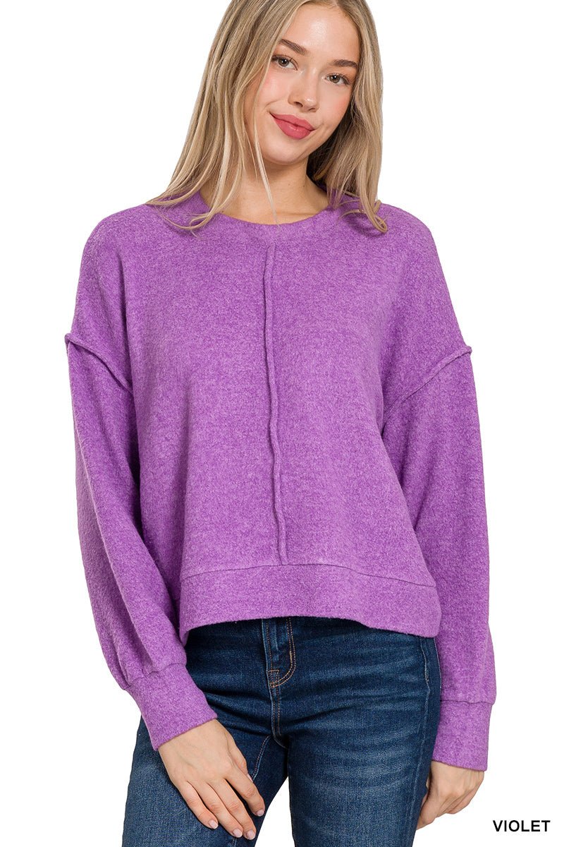 Exposed Seams Melange Sweater - Violet - sweater - Jimberly's Boutique - Olive Branch - Mississippi