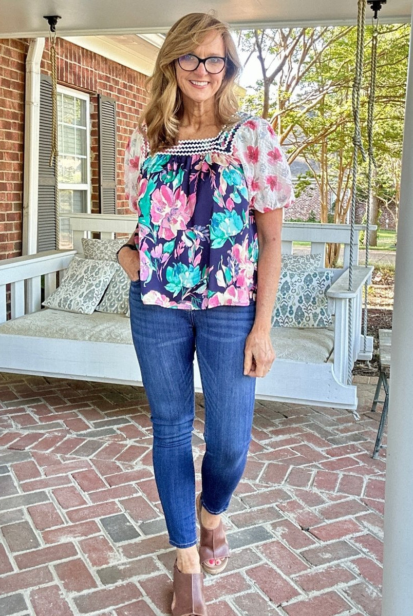 Fancy Floral Top - Navy | Jodifl - Jodifl Top - Jimberly's Boutique - Olive Branch - Mississippi