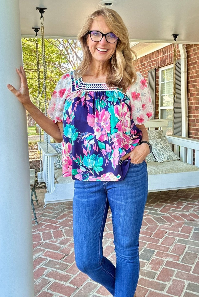 Fancy Floral Top - Navy | Jodifl - Jodifl Top - Jimberly's Boutique - Olive Branch - Mississippi