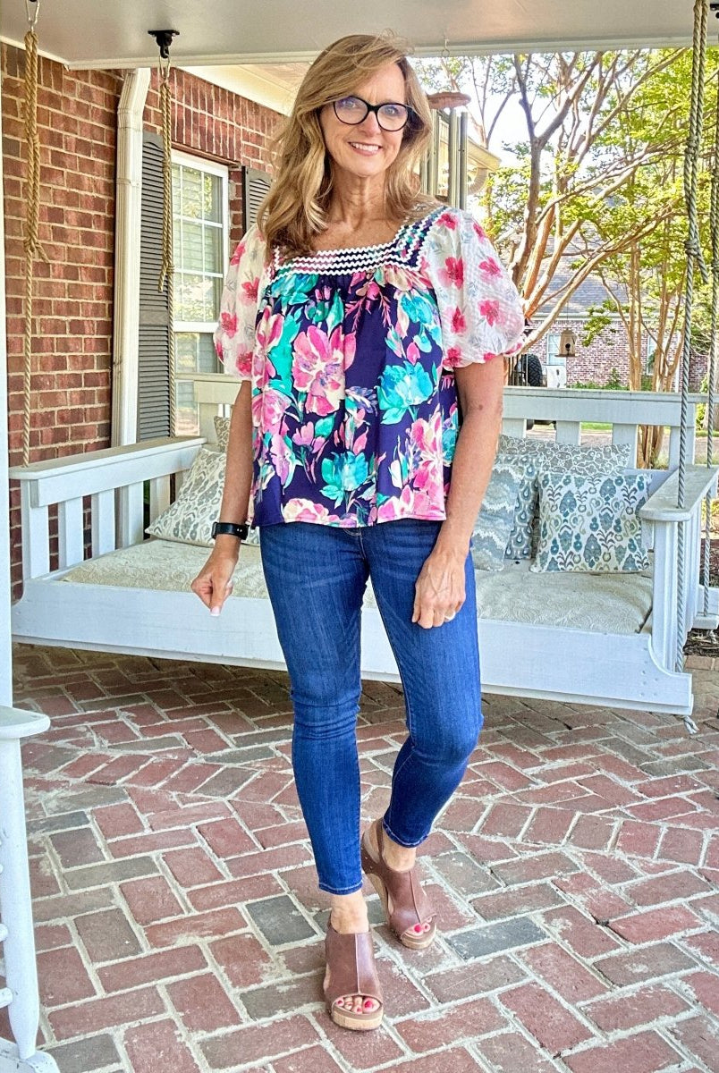 Fancy Floral Top - Navy | Jodifl - Jodifl Top - Jimberly's Boutique - Olive Branch - Mississippi