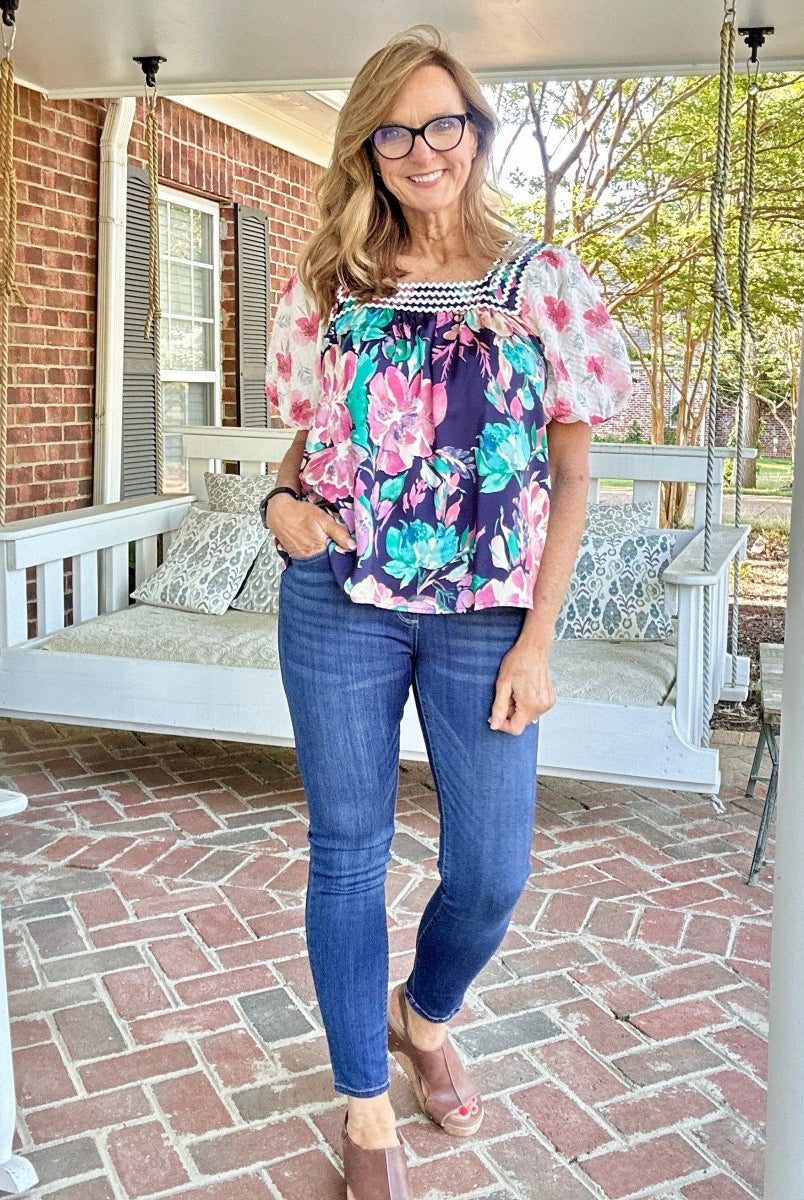Fancy Floral Top - Navy | Jodifl - Jodifl Top - Jimberly's Boutique - Olive Branch - Mississippi