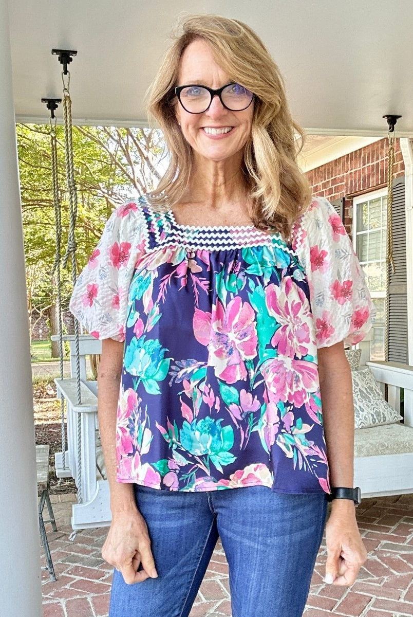Fancy Floral Top - Navy | Jodifl - Jodifl Top - Jimberly's Boutique - Olive Branch - Mississippi