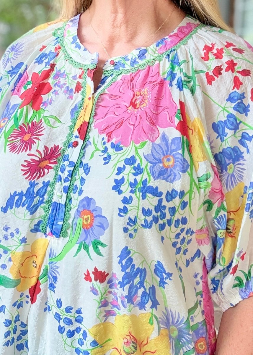 Floral Abstract Print Bubble Sleeve Top | Umgee - Umgee Top -Jimberly's Boutique-Olive Branch-Mississippi