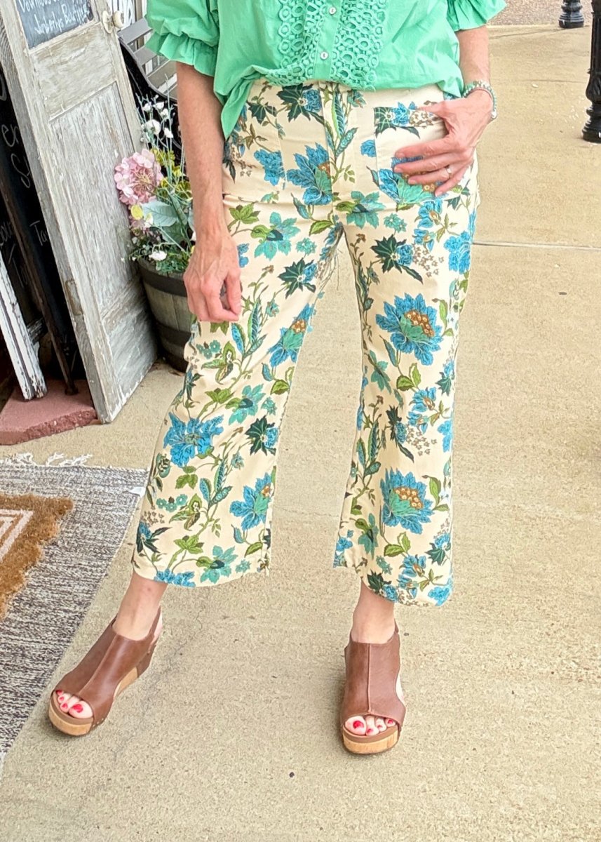 Floral Cropped Pants - Blue Mix - Pants -Jimberly's Boutique-Olive Branch-Mississippi