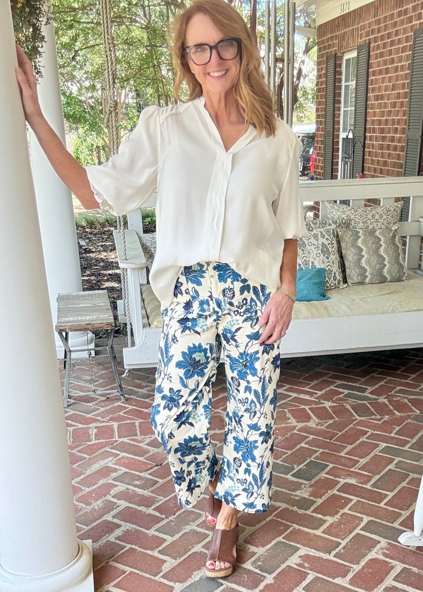 Floral Cropped Pants - Cobalt Mix - Pants - Jimberly's Boutique - Olive Branch - Mississippi