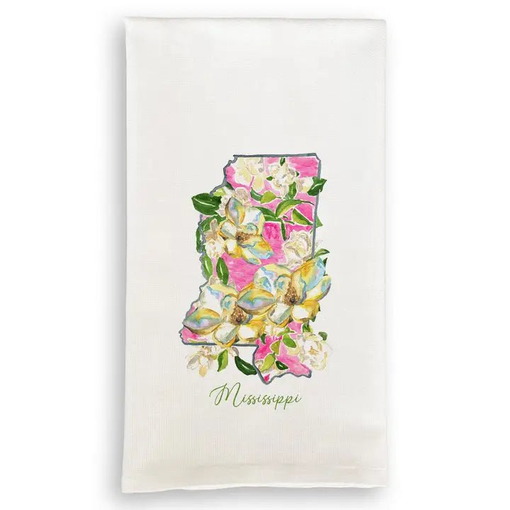 Floral Mississippi Tea Towel - Dishtowel - Jimberly's Boutique - Olive Branch - Mississippi