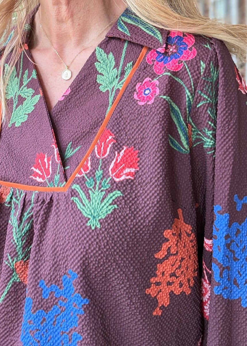 Floral Textured Fabric Top - Red Brown Mix | Umgee - Umgee Top -Jimberly's Boutique-Olive Branch-Mississippi