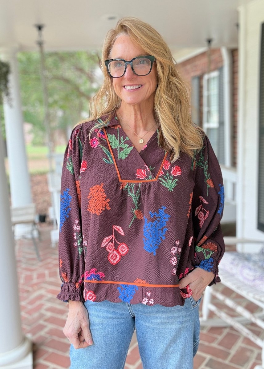 Floral Textured Fabric Top - Red Brown Mix | Umgee - Umgee Top -Jimberly's Boutique-Olive Branch-Mississippi