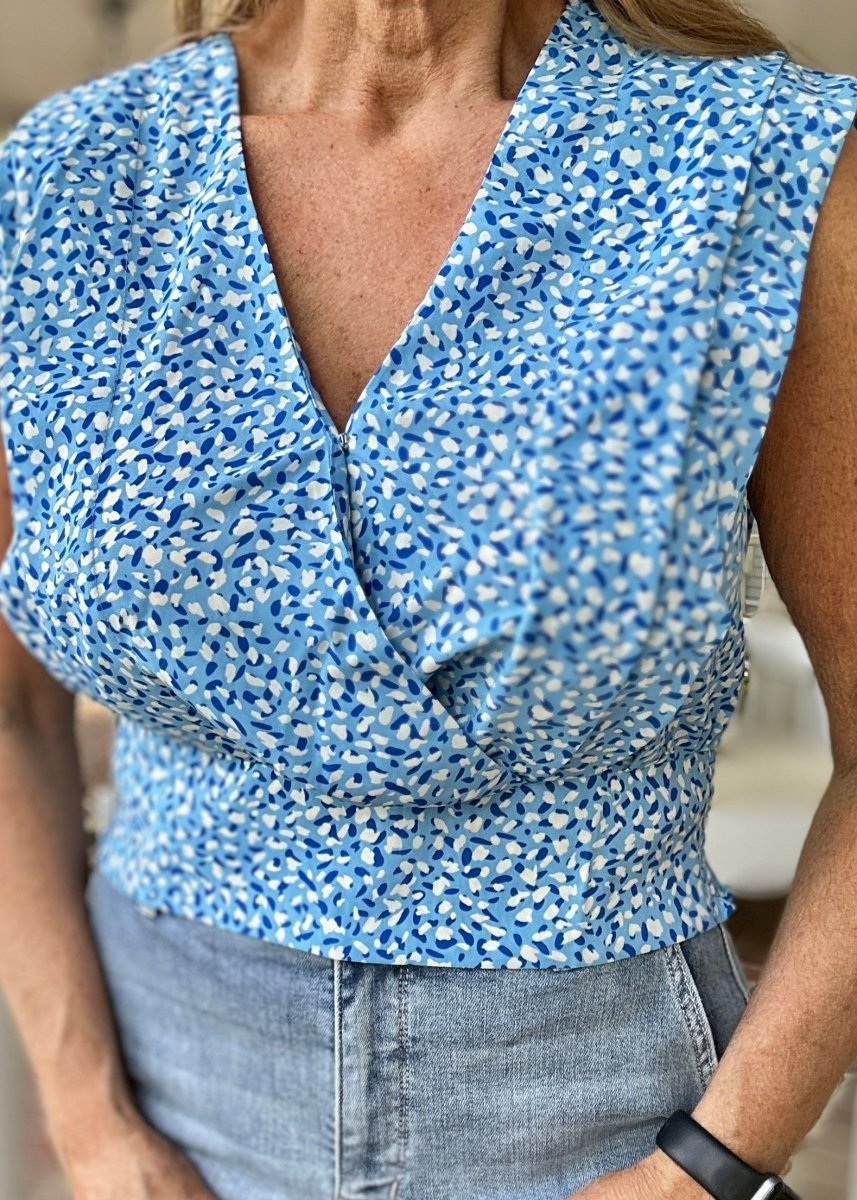 Floral V Neck Smocked Waist Top - Blue - Casual Top - Jimberly's Boutique - Olive Branch - Mississippi
