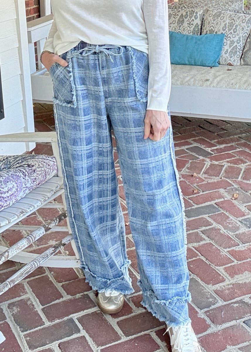 Frayed Plaid Wide Leg Jeans | BiBi - jeans -Jimberly's Boutique-Olive Branch-Mississippi