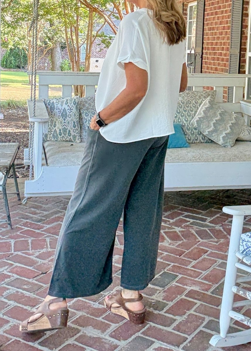 French Terry Enzyme Wash Pants - Black - casual pants - Jimberly's Boutique - Olive Branch - Mississippi