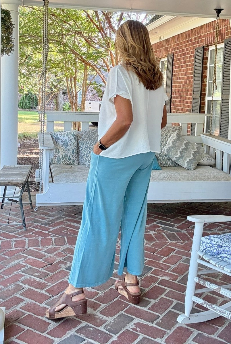 French Terry Enzyme Wash Pants - Blue Grey - casual pants - Jimberly's Boutique - Olive Branch - Mississippi
