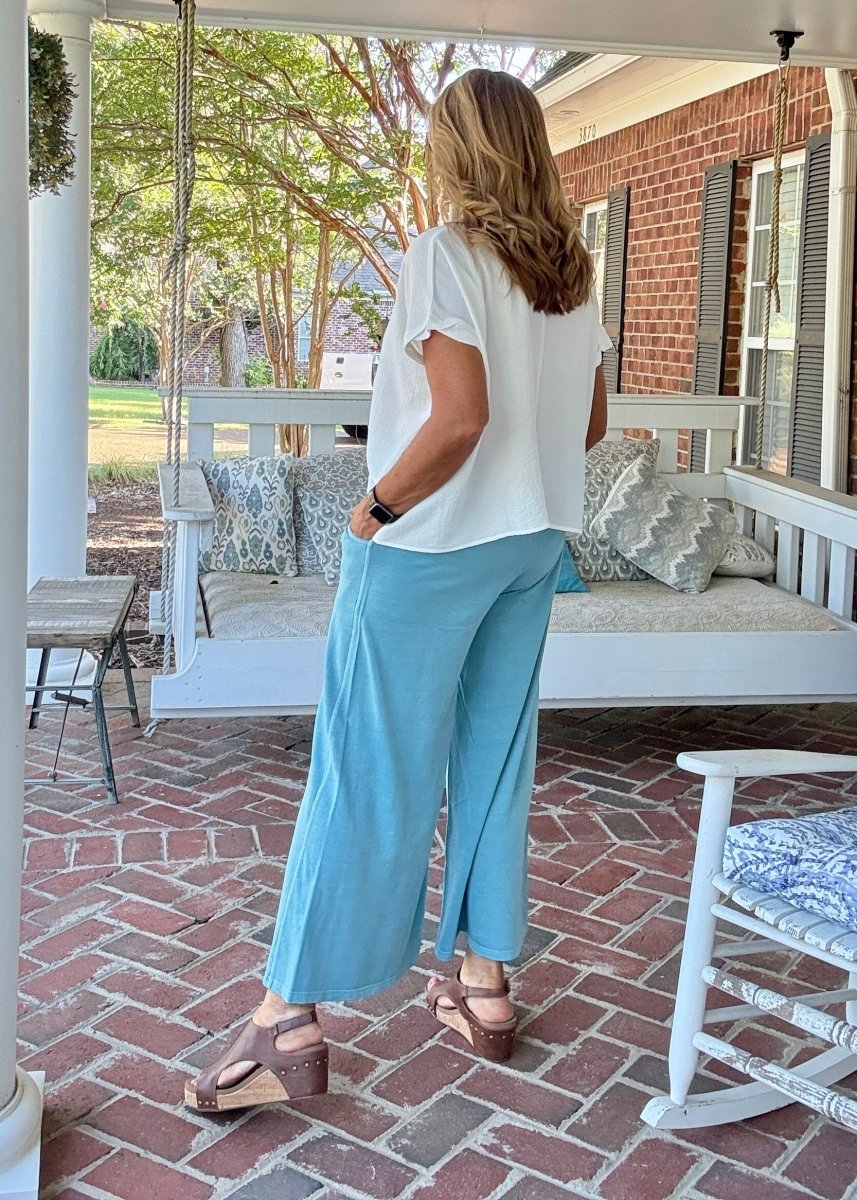 French Terry Enzyme Wash Pants - Blue Grey - casual pants - Jimberly's Boutique - Olive Branch - Mississippi