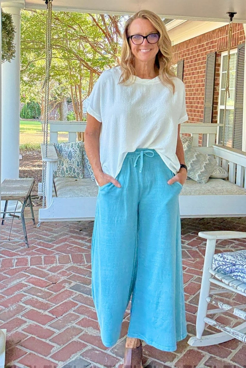 French Terry Enzyme Wash Pants - Blue Grey - casual pants - Jimberly's Boutique - Olive Branch - Mississippi