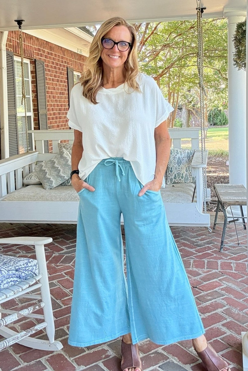 French Terry Enzyme Wash Pants - Blue Grey - casual pants - Jimberly's Boutique - Olive Branch - Mississippi