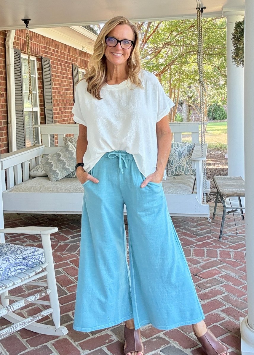 French Terry Enzyme Wash Pants - Blue Grey - casual pants - Jimberly's Boutique - Olive Branch - Mississippi