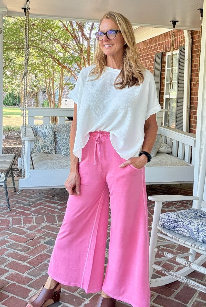 French Terry Enzyme Wash Pants - Fuchsia - casual pants - Jimberly's Boutique - Olive Branch - Mississippi