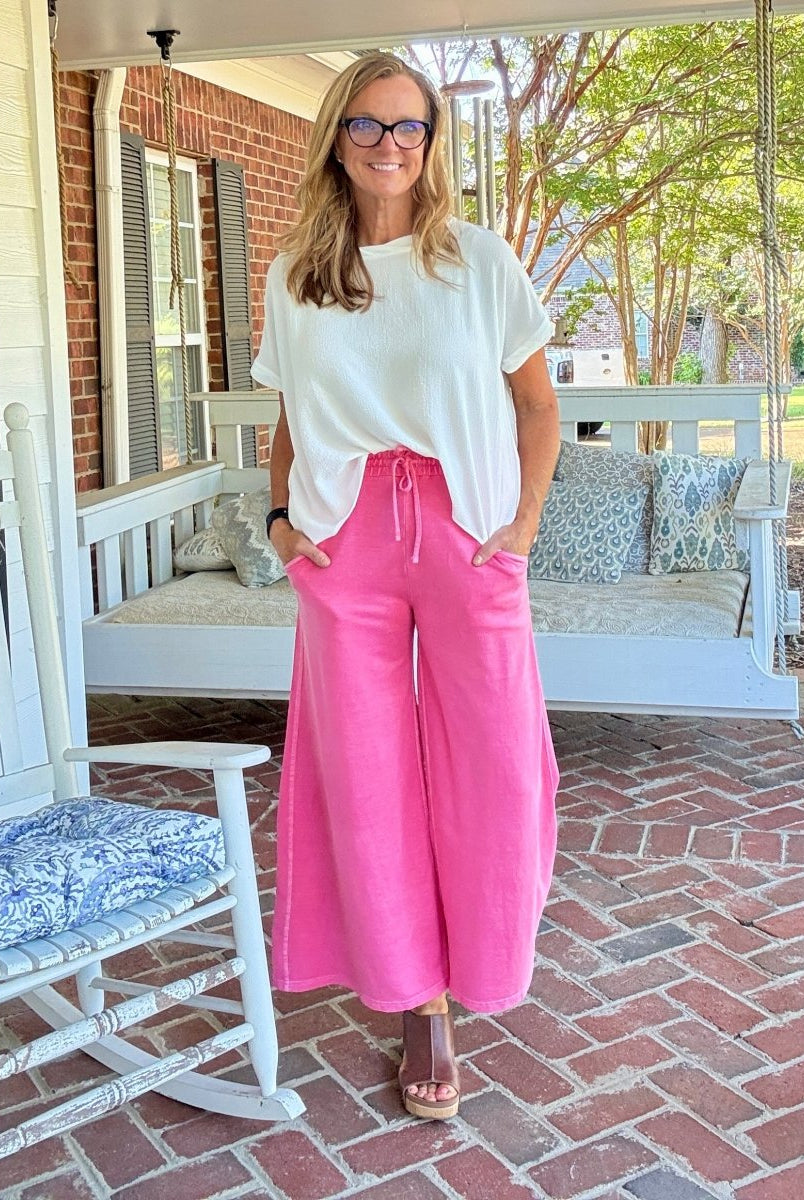French Terry Enzyme Wash Pants - Fuchsia - casual pants - Jimberly's Boutique - Olive Branch - Mississippi