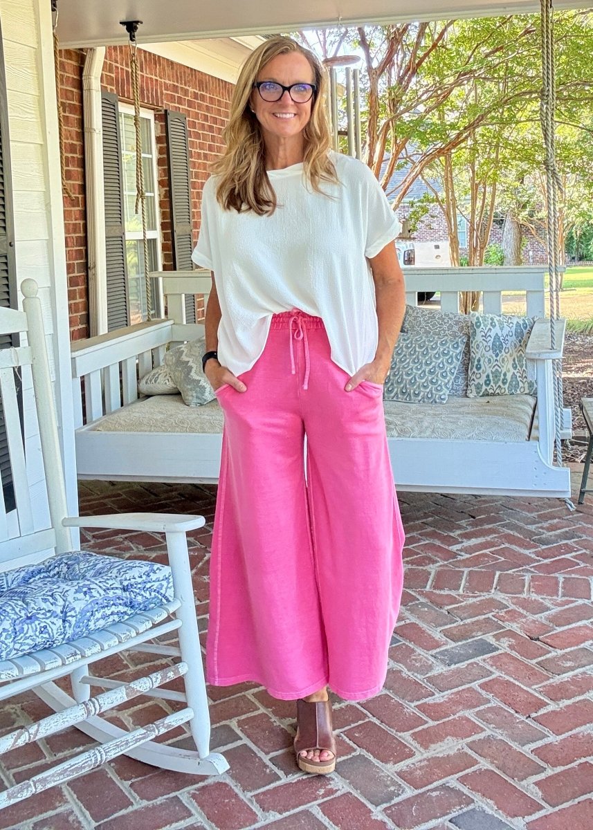 French Terry Enzyme Wash Pants - Fuchsia - casual pants - Jimberly's Boutique - Olive Branch - Mississippi