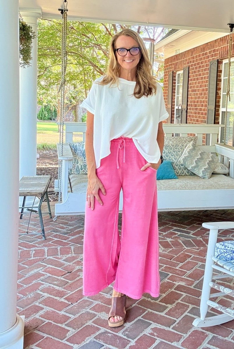 French Terry Enzyme Wash Pants - Fuchsia - casual pants - Jimberly's Boutique - Olive Branch - Mississippi
