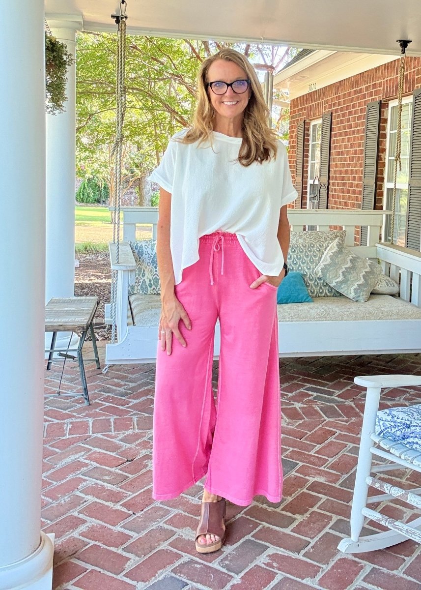 French Terry Enzyme Wash Pants - Fuchsia - casual pants - Jimberly's Boutique - Olive Branch - Mississippi
