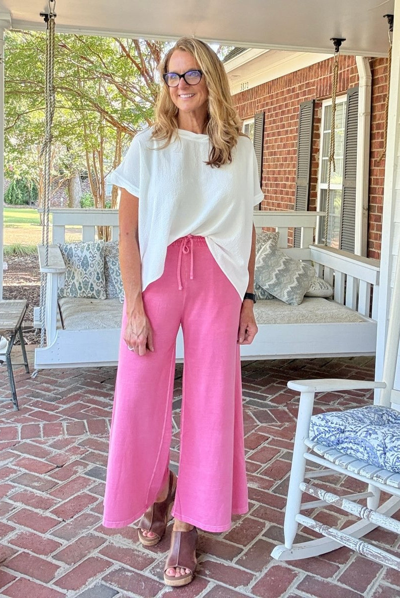 French Terry Enzyme Wash Pants - Fuchsia - casual pants - Jimberly's Boutique - Olive Branch - Mississippi