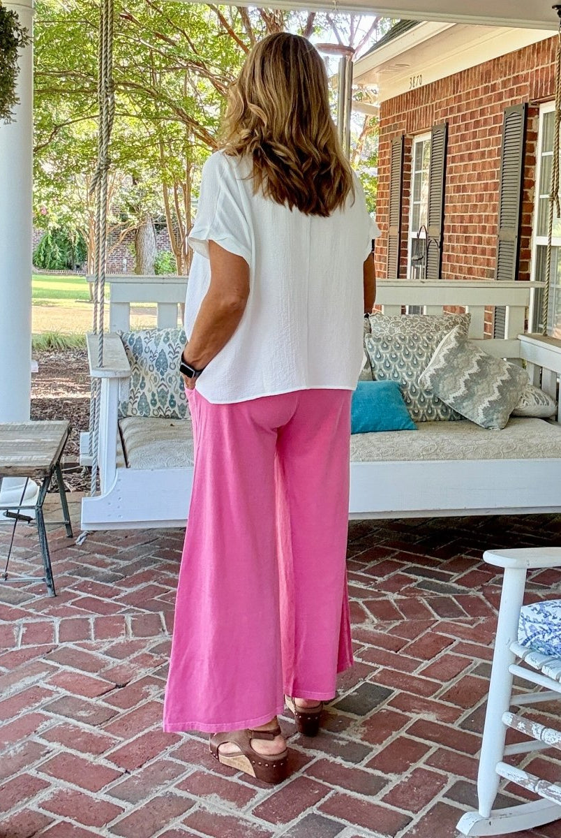 French Terry Enzyme Wash Pants - Fuchsia - casual pants - Jimberly's Boutique - Olive Branch - Mississippi
