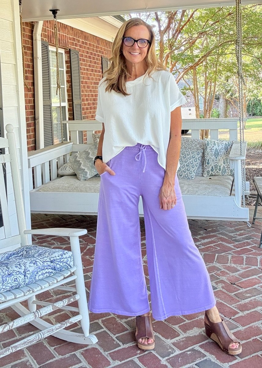 French Terry Enzyme Wash Pants - Lavender - casual pants - Jimberly's Boutique - Olive Branch - Mississippi
